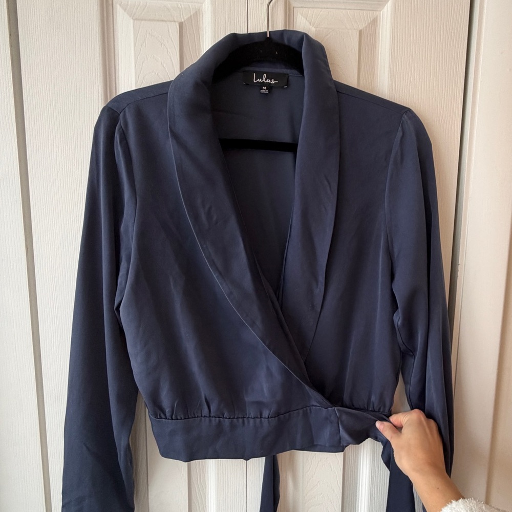 LULUs Navy Blue Wrap Top
